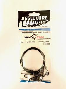 Products: 100lb black nylon coated stainless steel wire trace leader with rolling swivel and coast lock snap - JIGGLE LURE FISHING TACKLE WHOLESALE