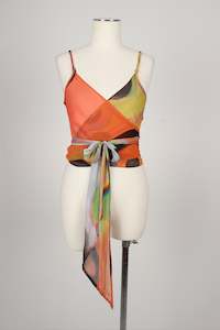 SKIN SHOW WRAP TOP, MAKEUP.GRAFITTI.WAV PRINT - SIZE XS