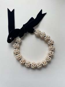 Onyx Jewellery Collection: Pearl Lace Ball Velvet Ribbon Necklace
