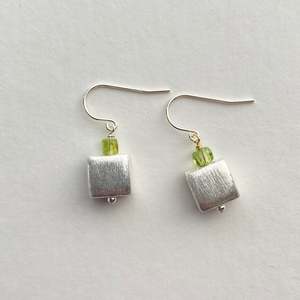 Peridot and Silver Cube Earrings