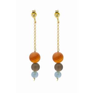 March Birthstone Aquamarine: Graduated Drop Earring - Brazil Carnelian, Smokey Quartz and Aquamarine