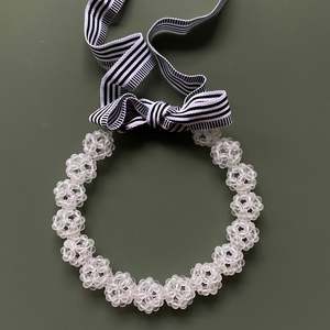 April Birthstone Quartz: Quartz Lace Ball Ribbon Necklace