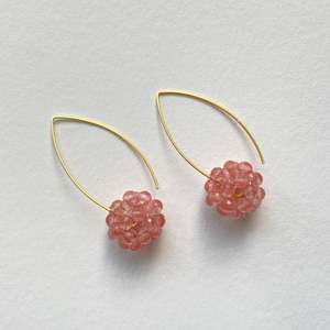 April Birthstone Quartz: Strawberry Quartz Lace Ball Earrings - Gold