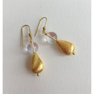 April Birthstone Quartz: Quartz and Gold Teardrop Earrings
