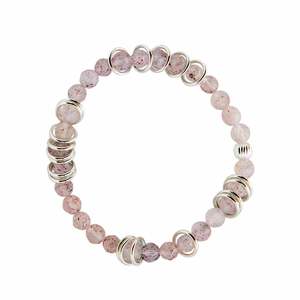 April Birthstone Quartz: Strawberry Quartz - Silver Ring Bracelet