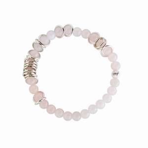 April Birthstone Quartz: Silver Ring Bracelet - Rose Quartz