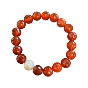 May Birthstone Agate: Serenity Pearl Bracelet- Red Agate