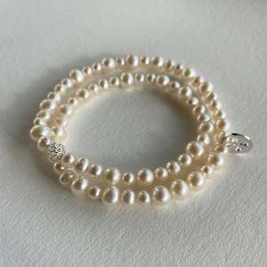 June Birthstone Pearl: Pearl Wrap Charm Bracelet - Silver