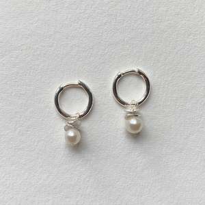 Mini Pearl Hoops - Silver