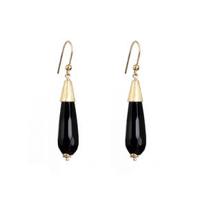 Sale: Gold and Onyx Facetted Teardrop Earrings