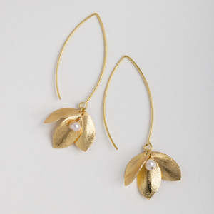 Wedding Jewellery: Gold Petal Long Hook Earrings