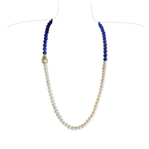 Lapis Lazuli: Lapis Lazuli and Pearl Half and Half Necklace