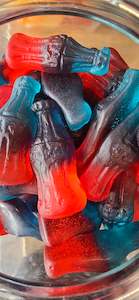 Raspberry and Blue Raspberry Cola Bottles