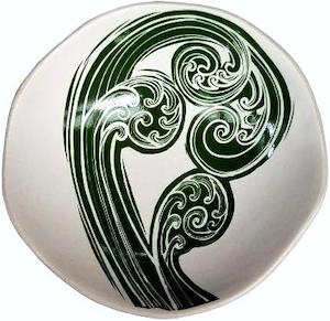 small decorative bowls: ponga 2 green & white
