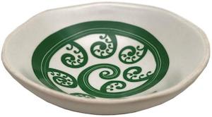 small decorative bowls: green fern frond on white