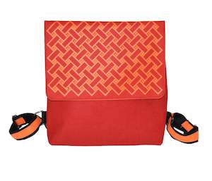 Ecofelt Backpacks: orange harakeke weave on red · red backpack