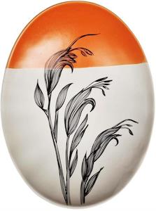 Large Oval Porcelain Bowl: harakeke flower 2 orange dipped