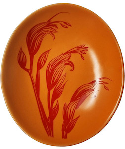 10cm Bowls: harakeke flower 3 red on orange