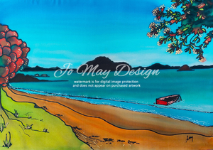 Products: Original Silk Painting ” Paihia Beach”
