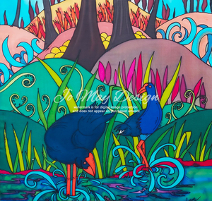 Products: Original Silk Painting ” Pukeko Forest”