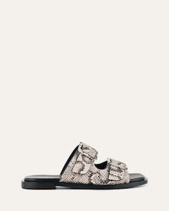 SANDALS: SEBASTIAN FLAT SLIDE NATURAL SNAKE PRINT LEATHER