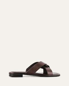 Slides: PIPER FLAT SLIDES CHOCOLATE LEATHER