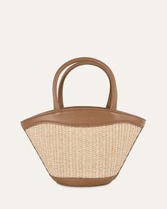 Totes: PEQUE MINI TOTE BAG CARAMEL RAFFIA