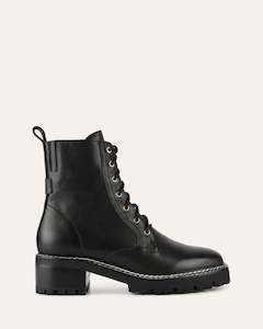 Boots: KODA FLAT ANKLE BOOTS BLACK LEATHER