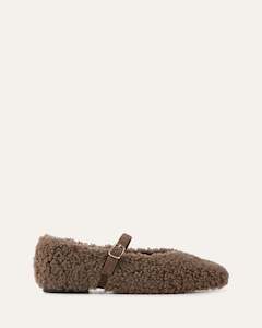 APRIL CASUAL FLATS TAUPE SHEARLING