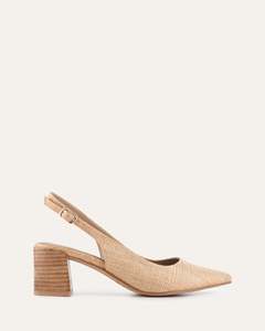 Low Heels: CARA LOW HEELS TAN RAFFIA
