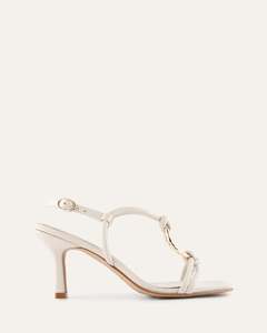 Mid Heels: KNIGHT MID HEEL SANDALS OFF WHITE LEATHER