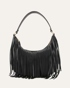 Shoulder Bag: MINNIE SHOULDER BAG BLACK LEATHER