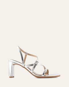 NALA MID HEEL SANDALS SILVER LEATHER