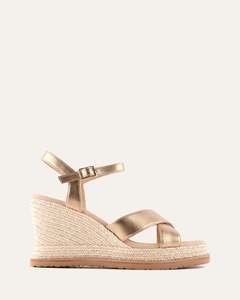 High Heels: WENDELL HIGH HEEL WEDGES GOLD LEATHER