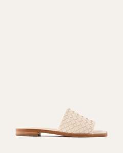 Flat Sandals: PEARL FLAT SLIDES OFF WHITE LEATHER
