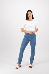 Products: Slim Leg Full Length Lightweight Denim Pull On - Mid Wash
