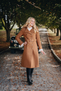 Brentwood Wool Tartan Tweed Trench Coat: Brentwood Wool Trench Coat - Brown