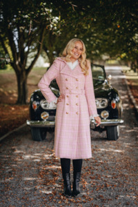 Brentwood Wool Trench Coat - Pink Tweed