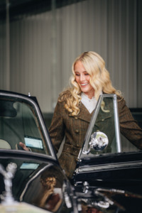 Brentwood Wool Tartan Tweed Trench Coat: Brentwood Trench Coat - Green Tweed