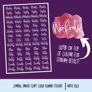 Basic Planner Stickers Pack | Journal Junkies Script White