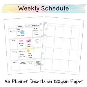 Loose Leaf Planner Inserts 120gsm | 2-Page Weekly Schedule