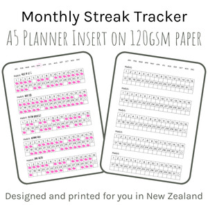Loose Leaf A5 Planner Inserts 120gsm | Monthly Streak Tracker