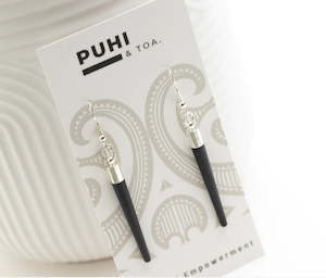 Taonga Whakarakei: Earrings - Arotahi - Tapered - Black Resin