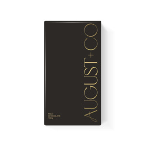 Pepper Me: August + Co Milk Chocolate 100g Black Packaging