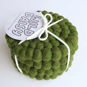 Home Decor: Coaster Set - Felt Ball - Olive