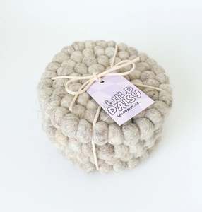 Home Decor: Coaster Set - Felt Ball - Marbled Grey