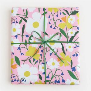Gift Wrap - White Flowers On Pink