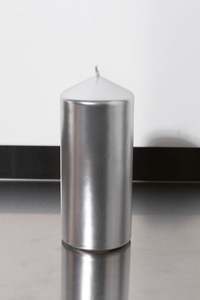 Homewares: Shaped Candle Pillar (Silver Metallic) - NATIONAL CANDLES