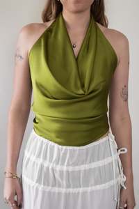 Monique Govind: Draped Halter Top - Moss - MONIQUE GOVIND
