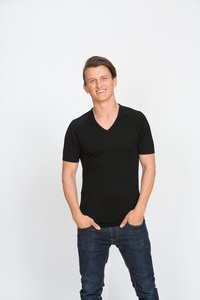 Products: BRASS MONKEYS Short Sleeve V Neck - JUAL Quality New Zealand Merino